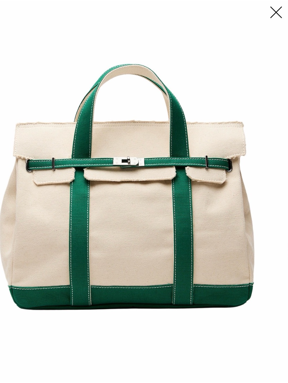 Viral Jumbo Macy's Cream Canvas Tote with Green Trim